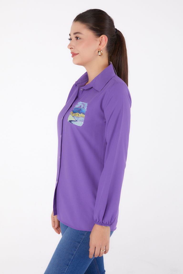 Baskılı Gömlek Lila - 13340 - TOFİSA