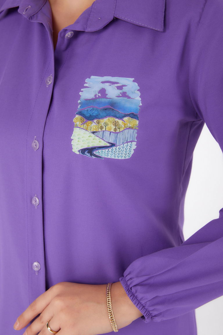 Baskılı Gömlek Lila - 13340 - TOFİSA