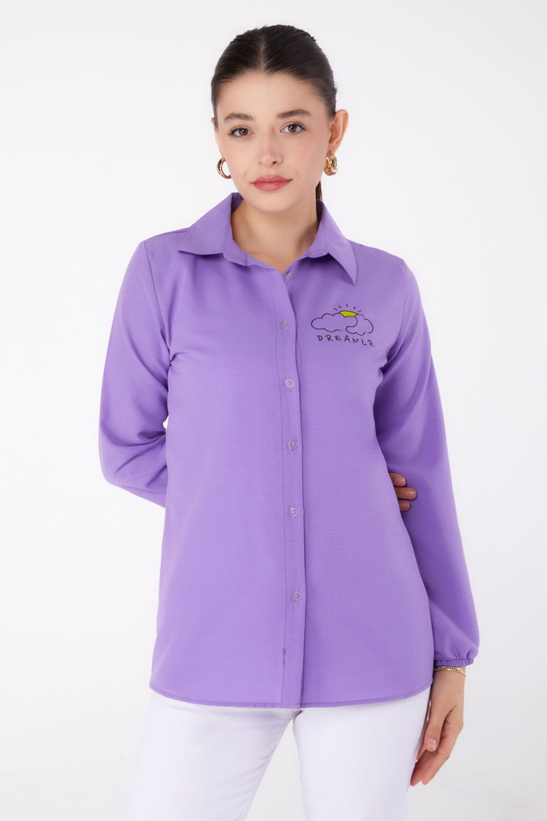 Baskılı Gömlek Lila - 13342 - TOFİSA