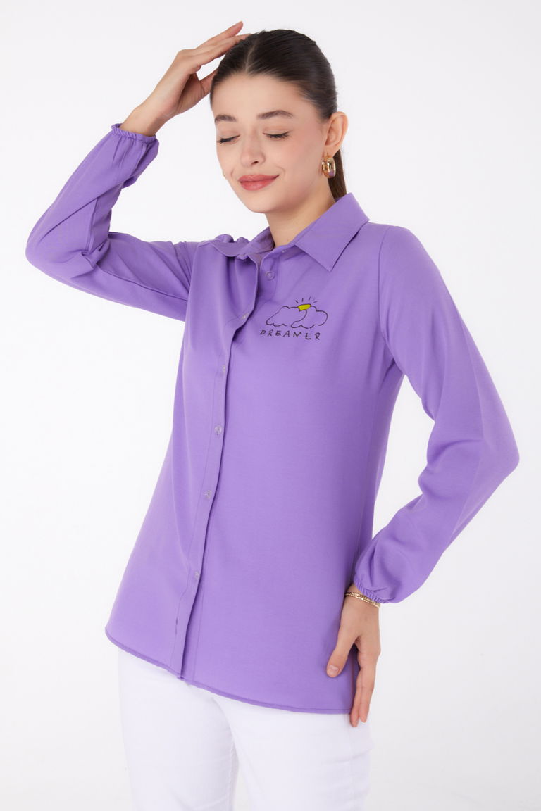 Baskılı Gömlek Lila - 13342 - TOFİSA