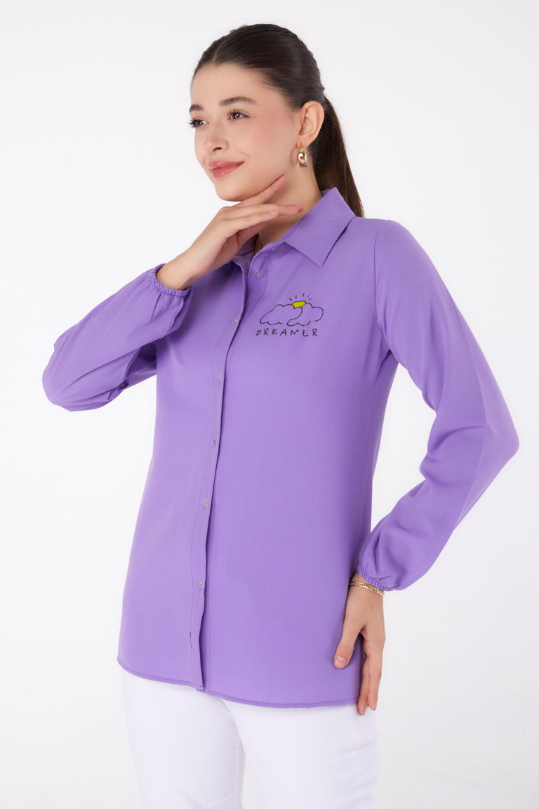 Baskılı Gömlek Lila - 13342 - TOFİSA