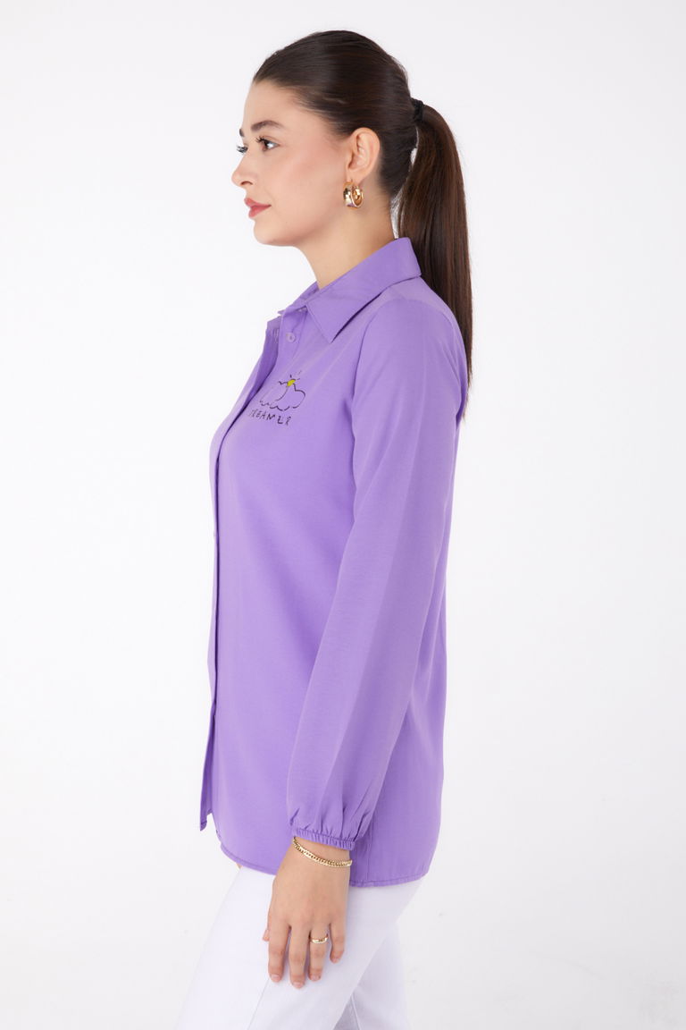Baskılı Gömlek Lila - 13342 - TOFİSA