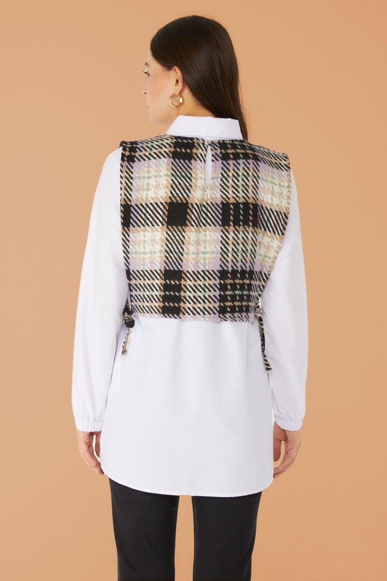 Düz Gömlek Yaka Kadın Lila Gömlek Süveter İkili Takım - 13347 - TOFİSA