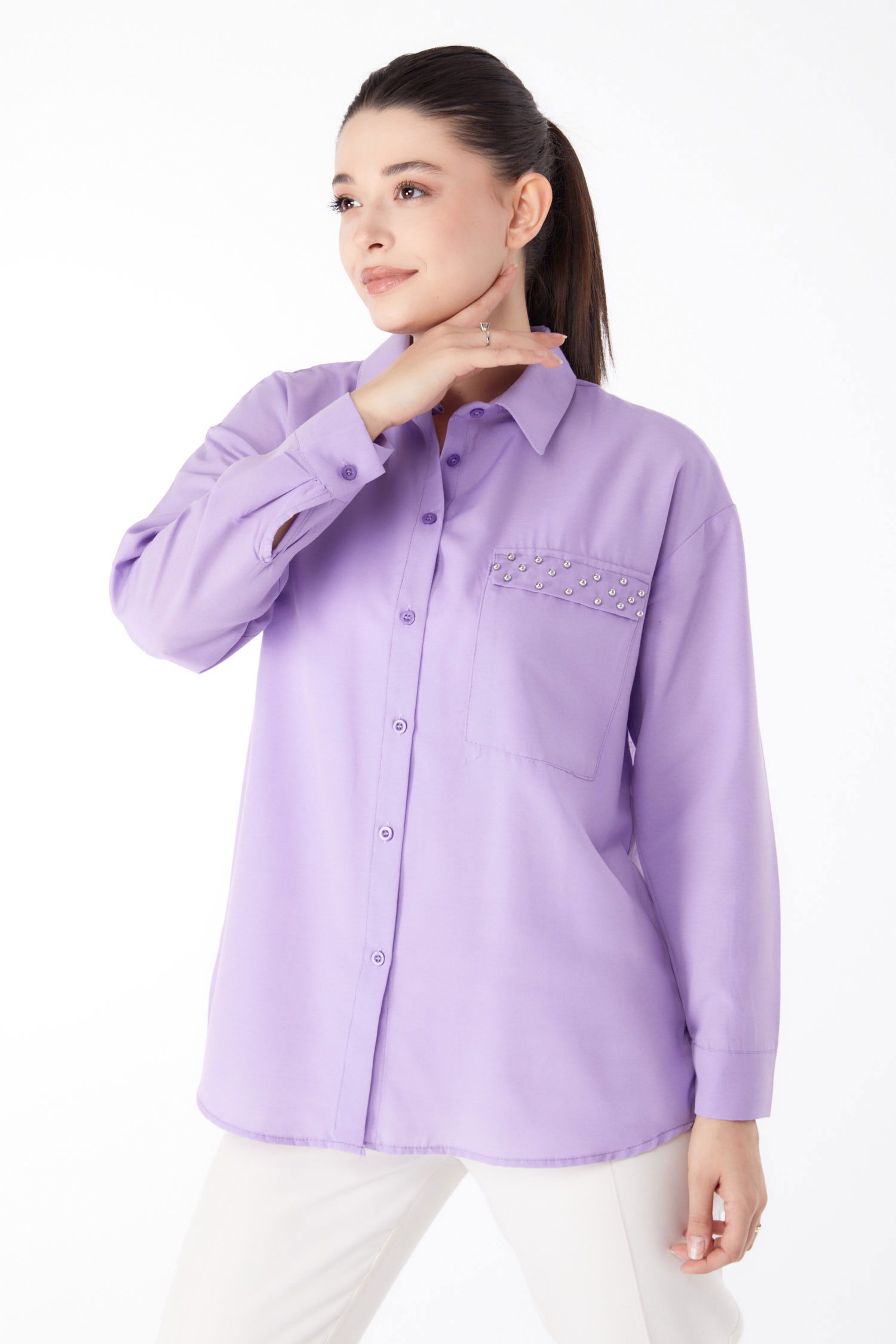 Taş Detaylı Gömlek Lila - 13194 - 2