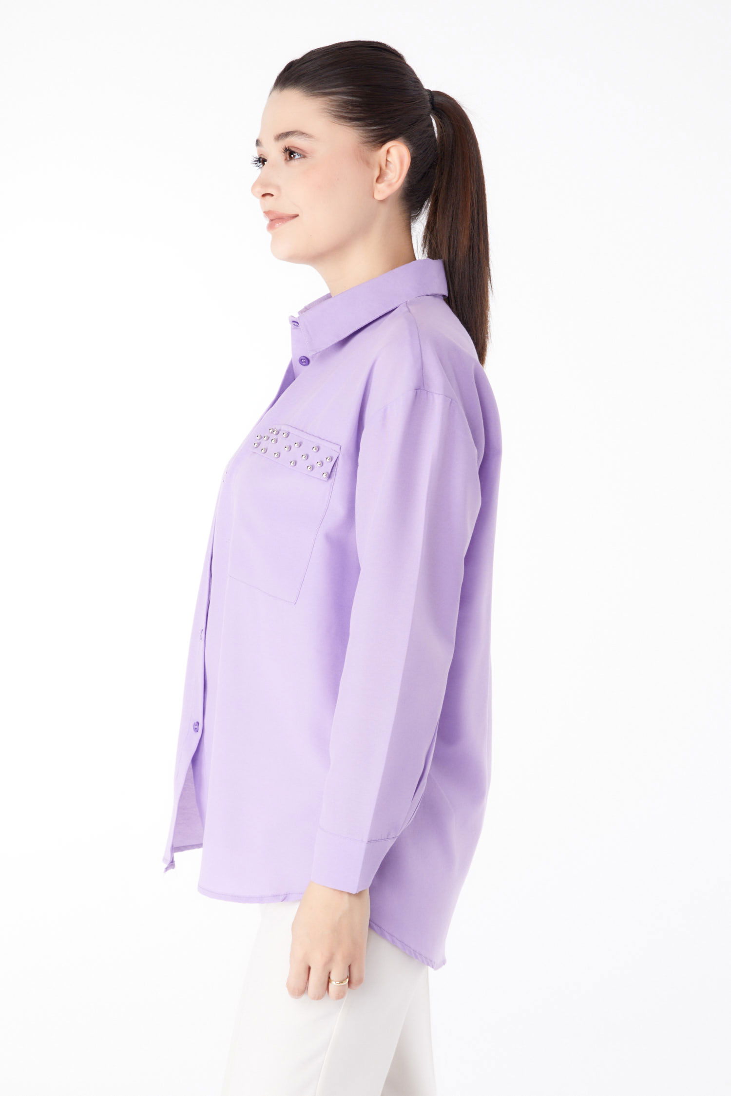 Taş Detaylı Gömlek Lila - 13194 - 3