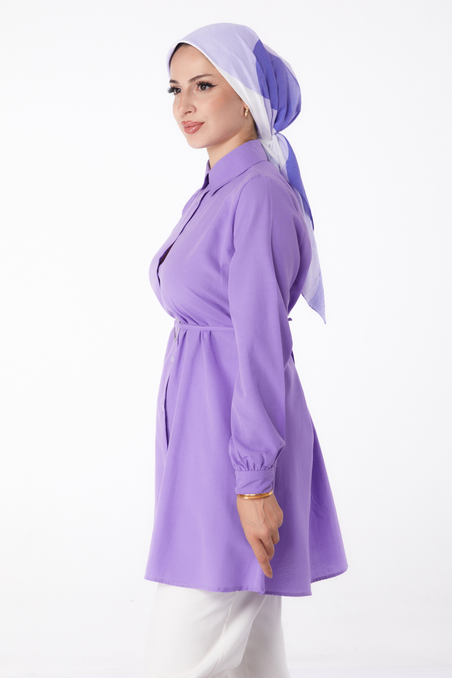 Düz Gömlek Yaka Kadın Lila Tunik - 13280 - 4