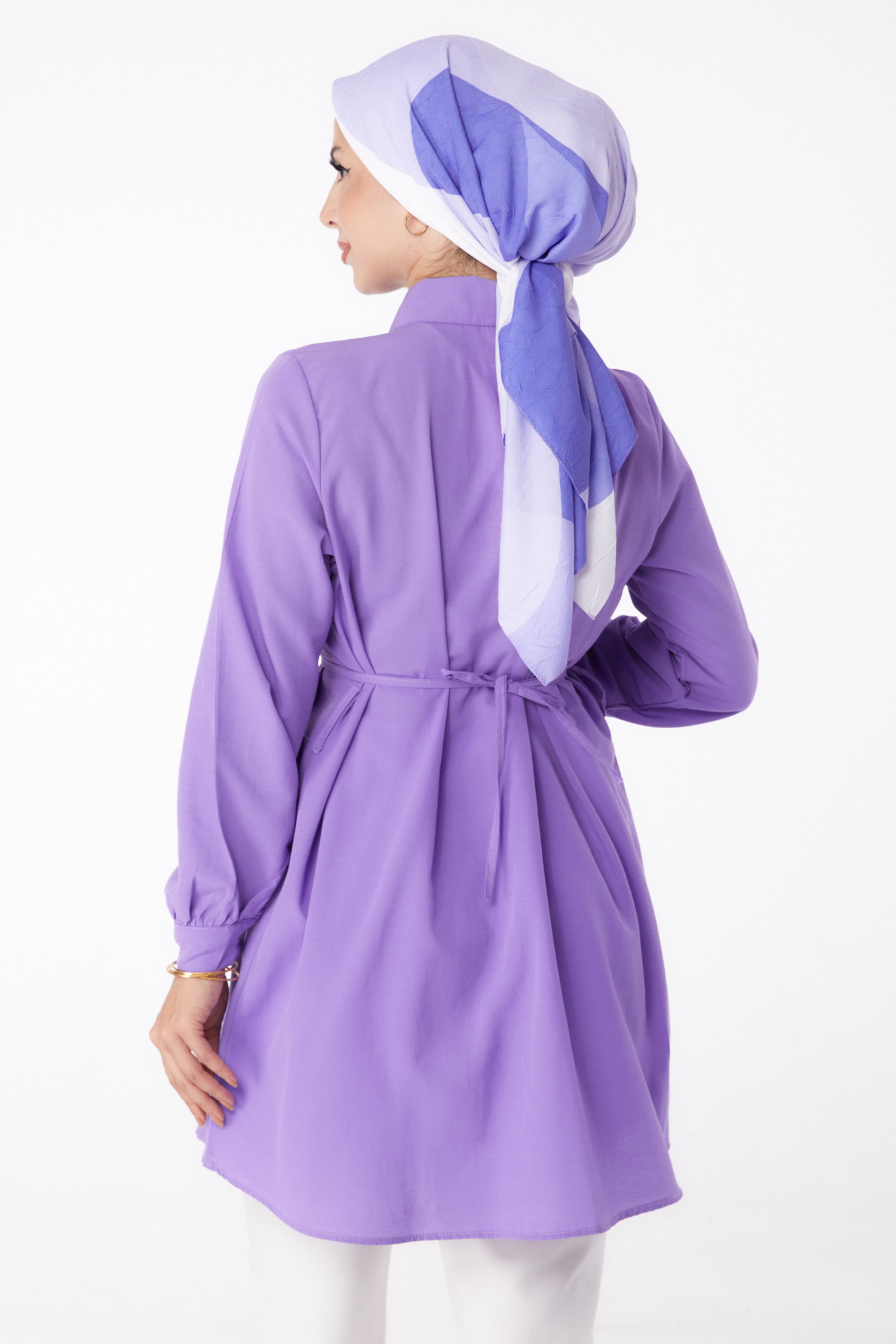 Düz Gömlek Yaka Kadın Lila Tunik - 13280 - 5