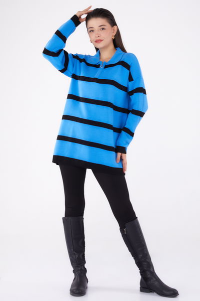 Çizgili Triko Tunik Mavi - 26420 
