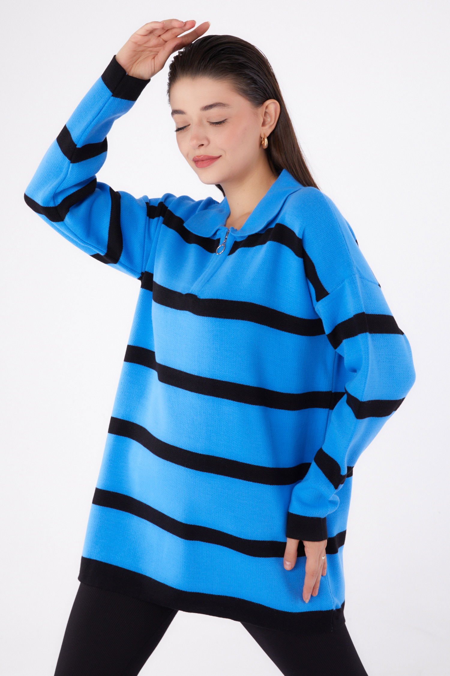 Çizgili Triko Tunik Mavi - 26420 - 3