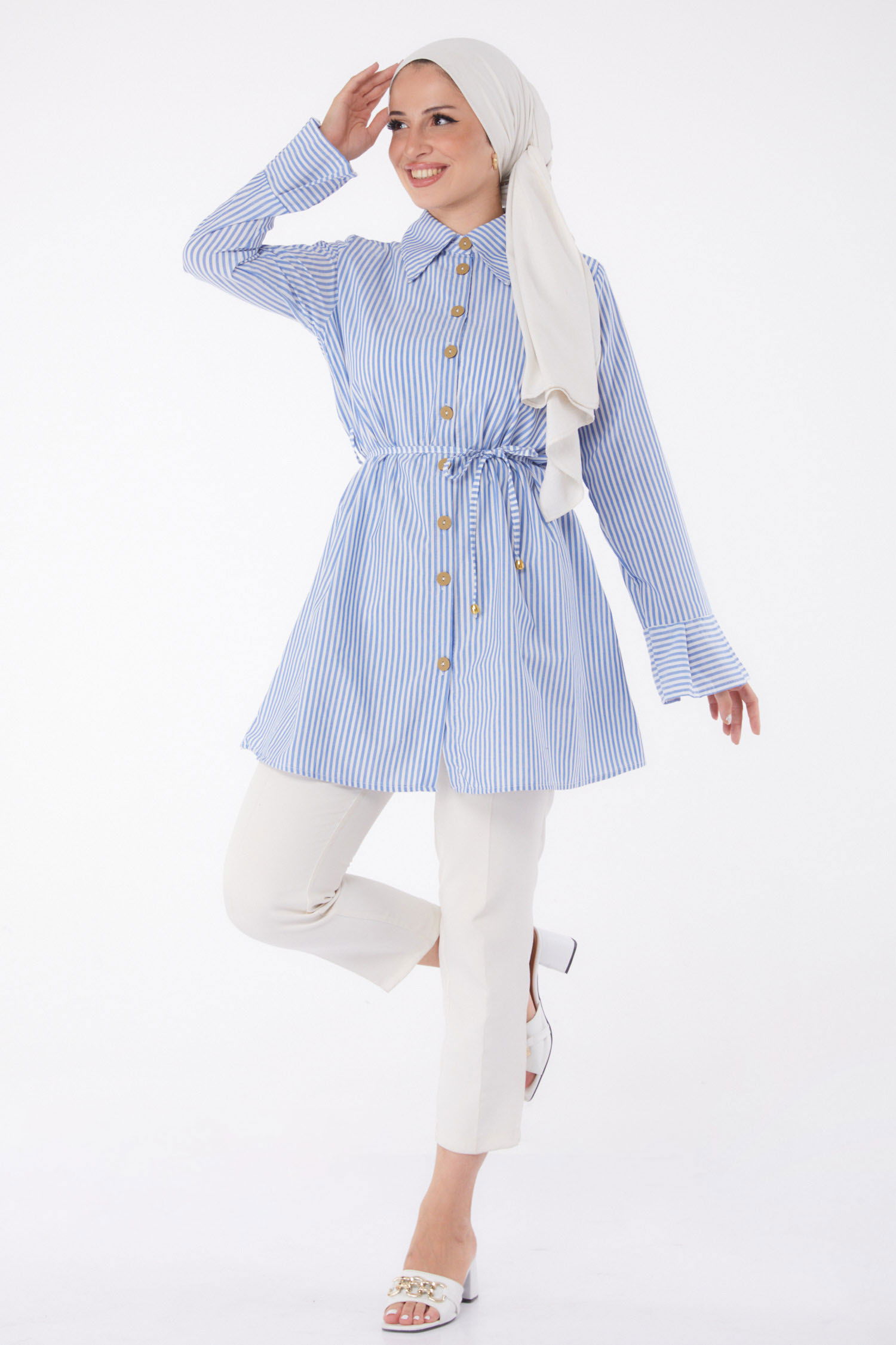 Çizgili Tunik Mavi - 13272 - 1