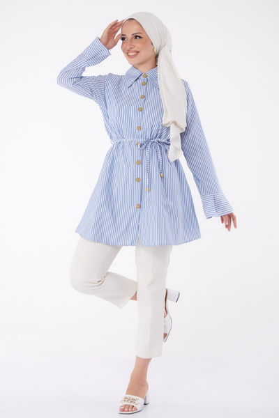 Çizgili Tunik Mavi - 13272 