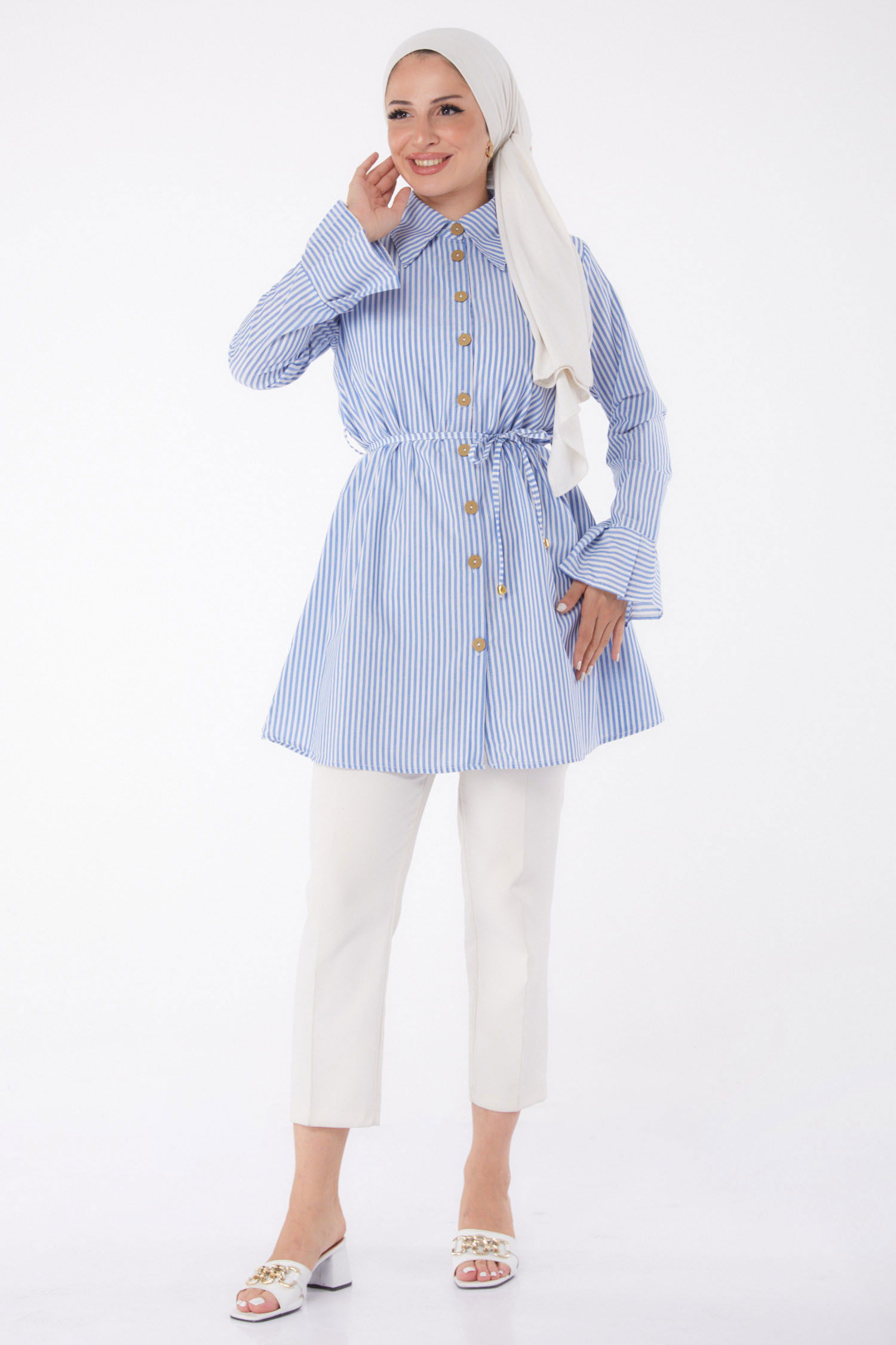 Çizgili Tunik Mavi - 13272 - 2