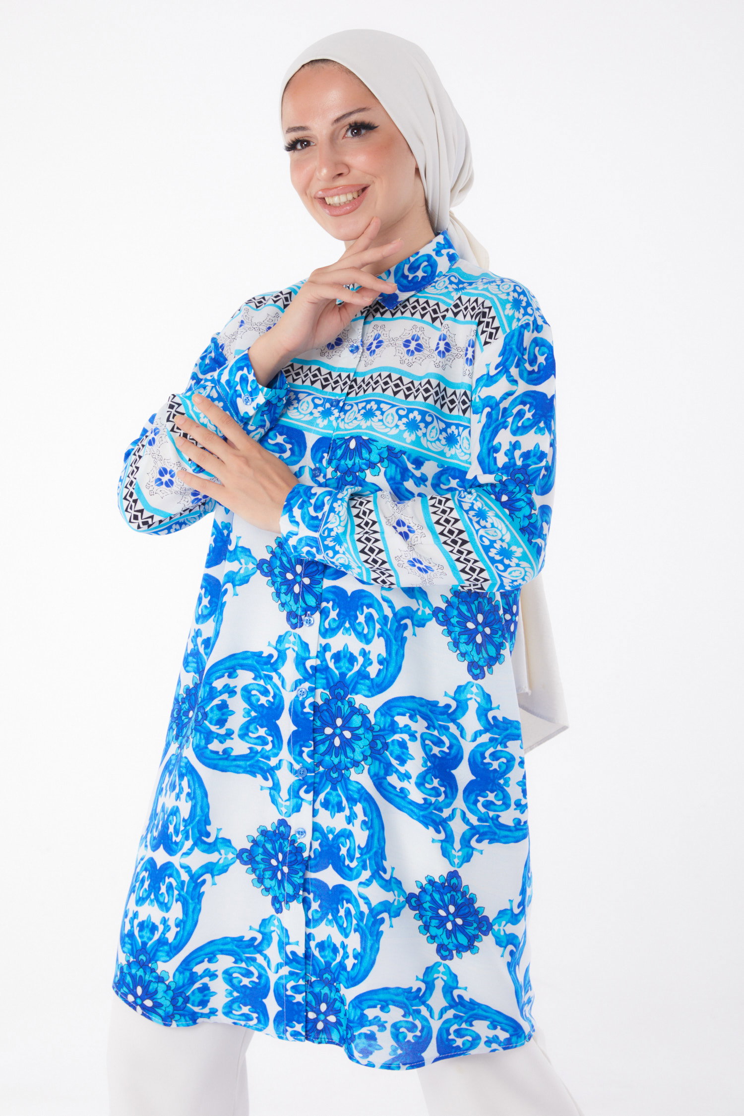 Desenli Tunik Mavi - 26006 - 1