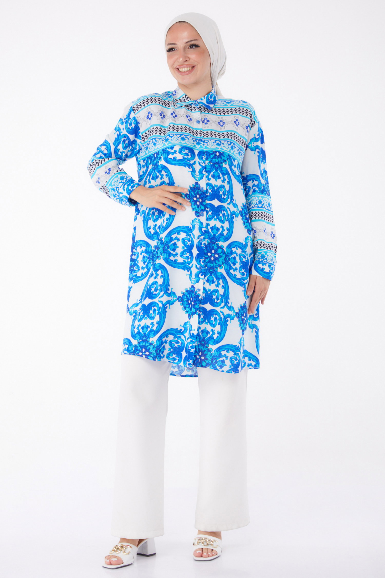 Desenli Tunik Mavi - 26006 - 2