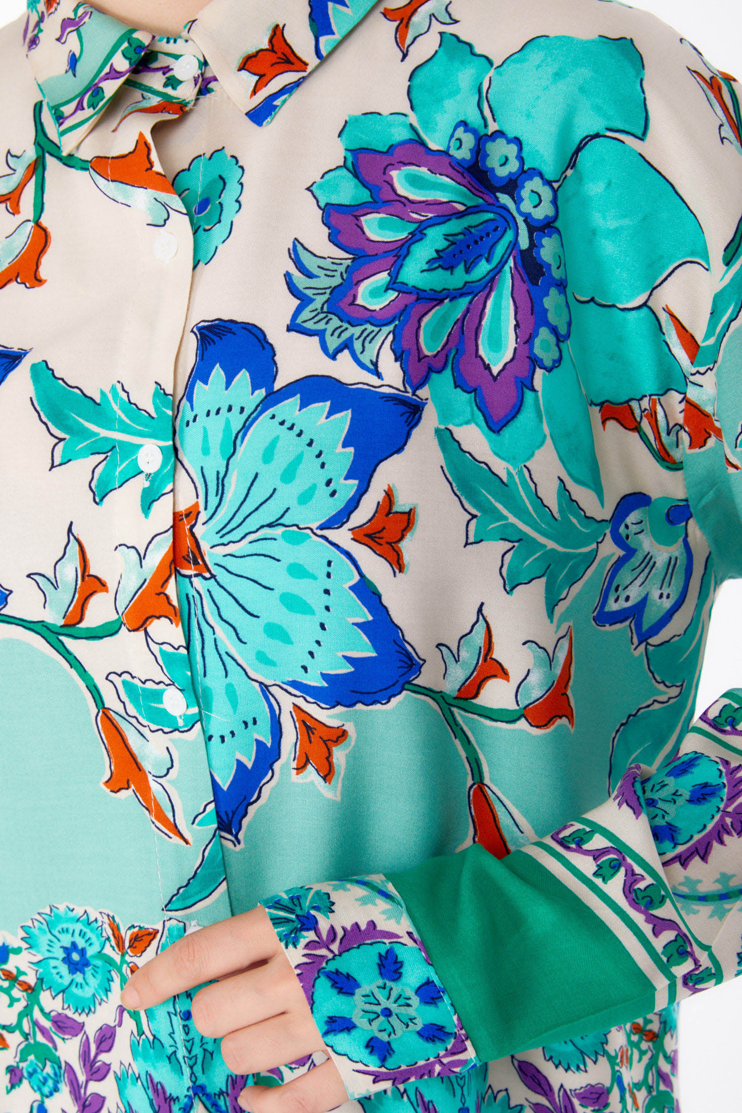 Düz Gömlek Yaka Kadın Mint Desenli Tunik Pantolon - 25604 - 6