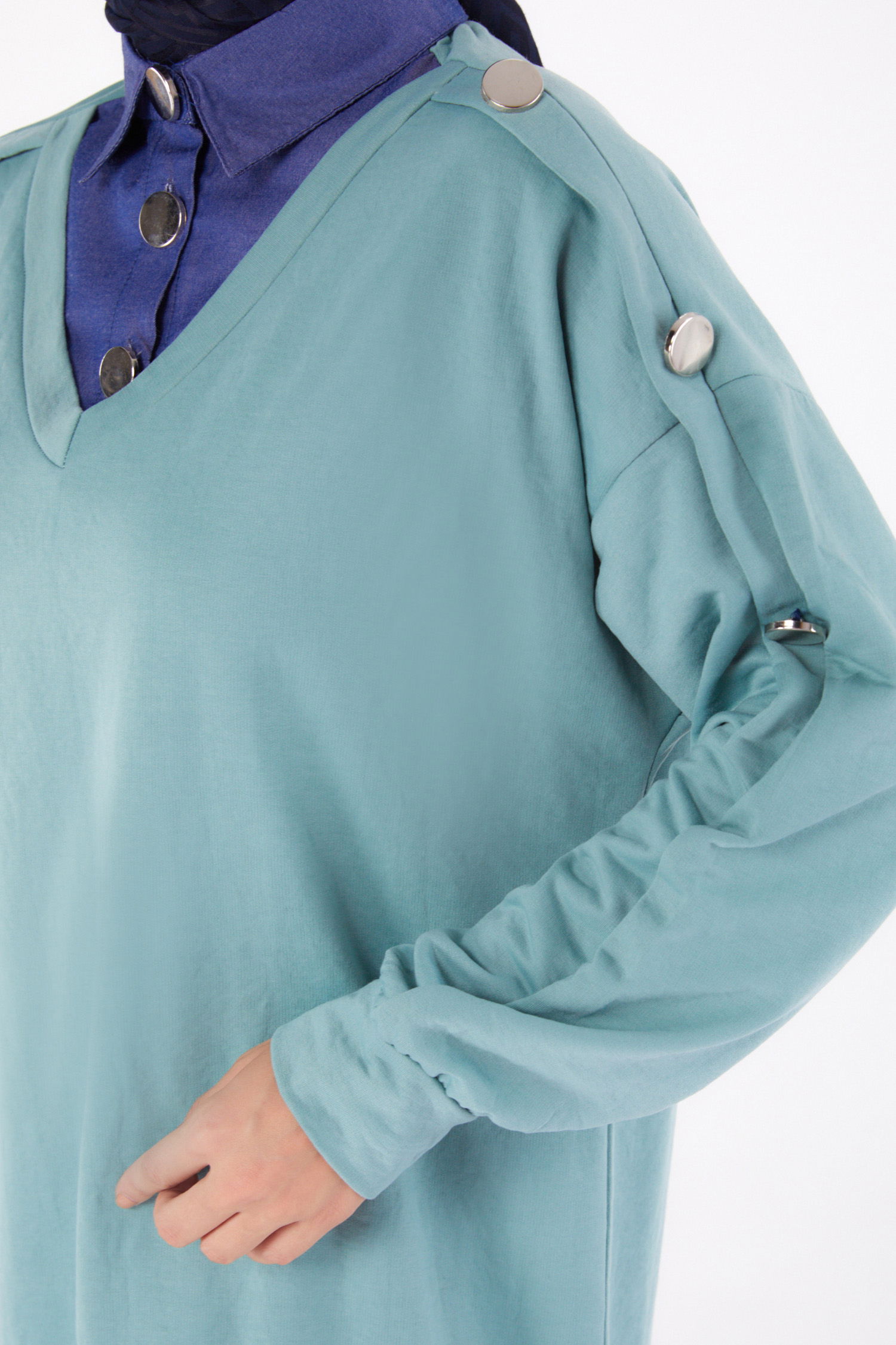 Kot Detaylı Sweatshirt Mint - 13298 - 5