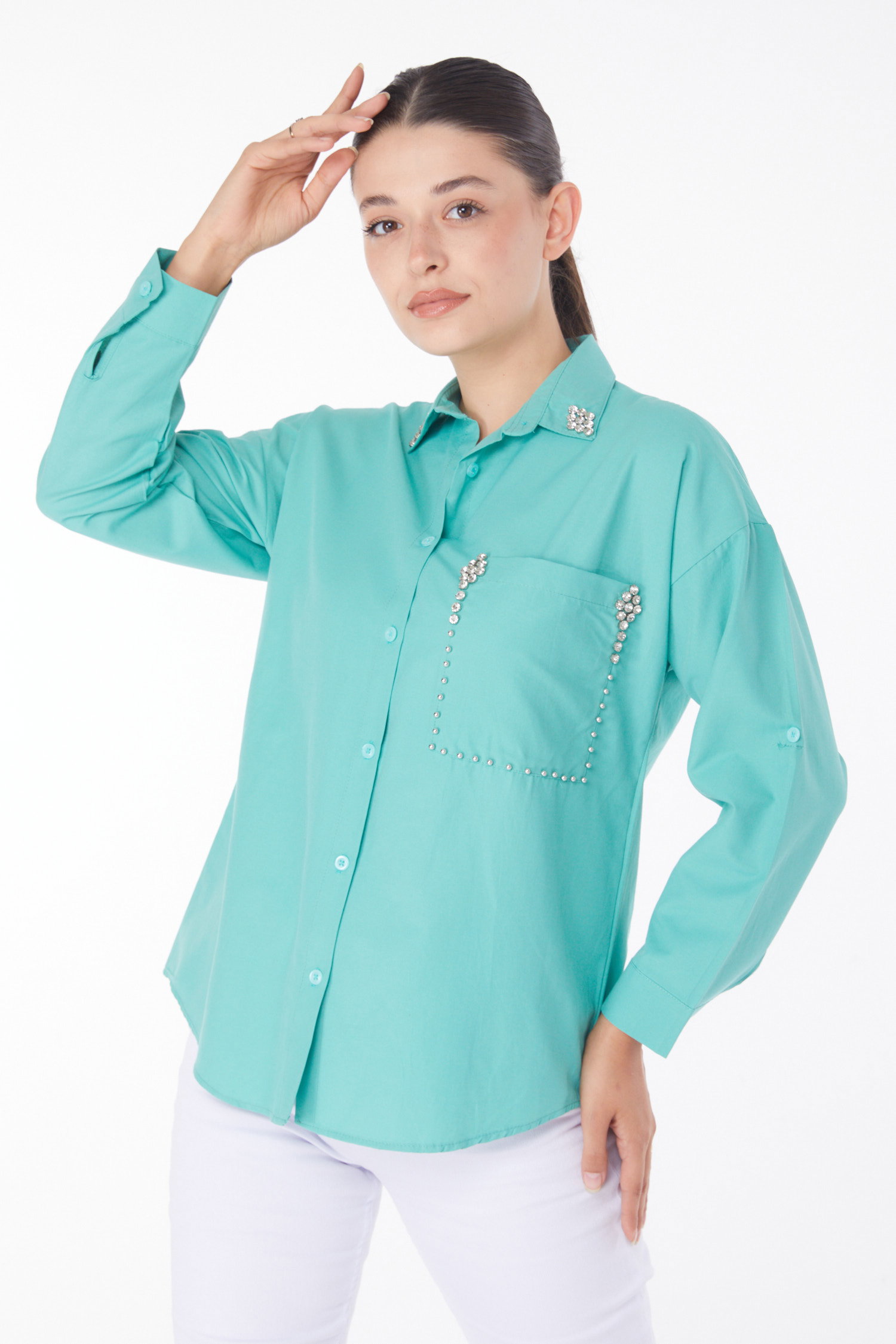 Taşlı Gömlek Mint - 25909 - 1
