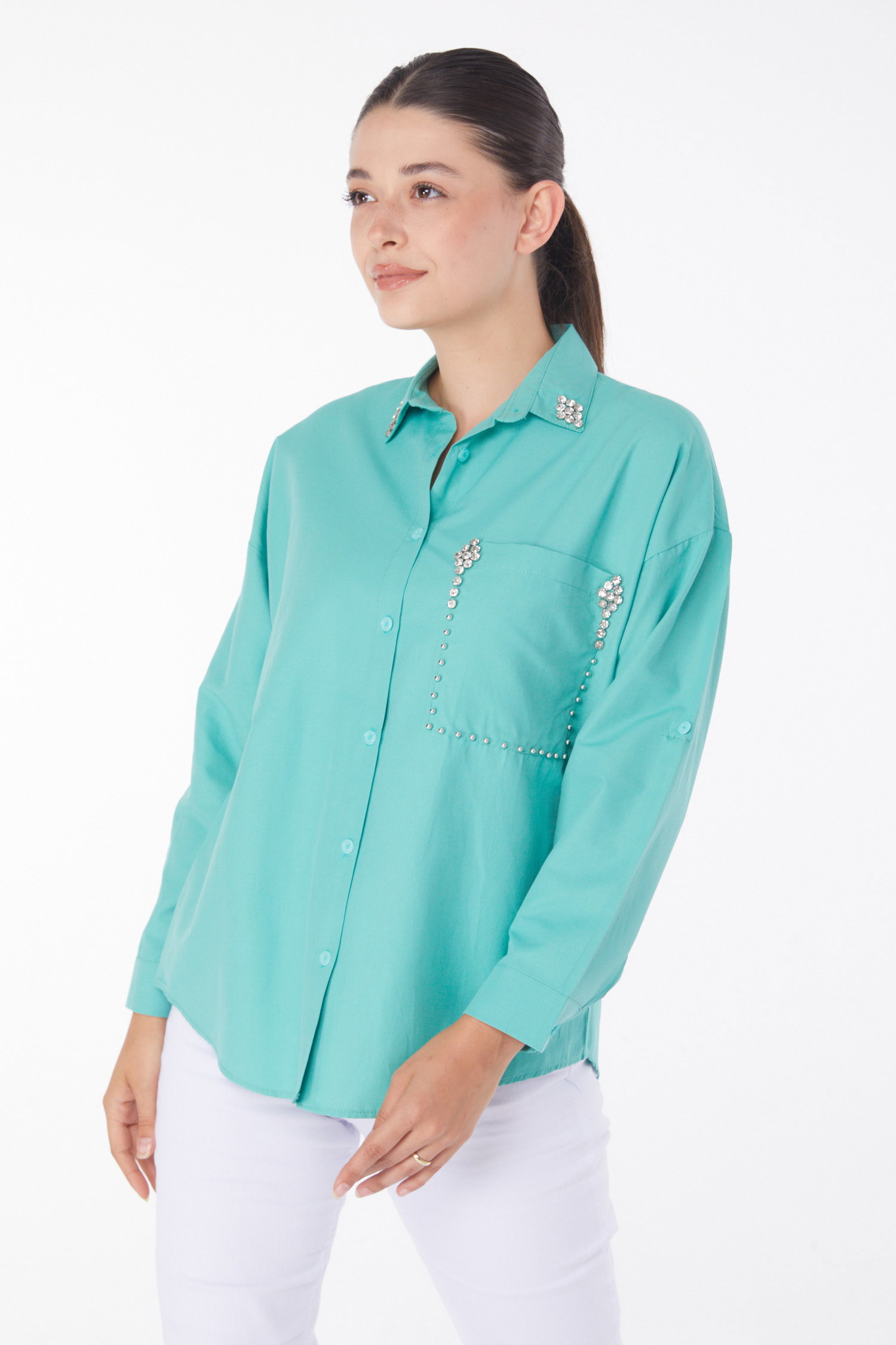 Taşlı Gömlek Mint - 25909 - 2