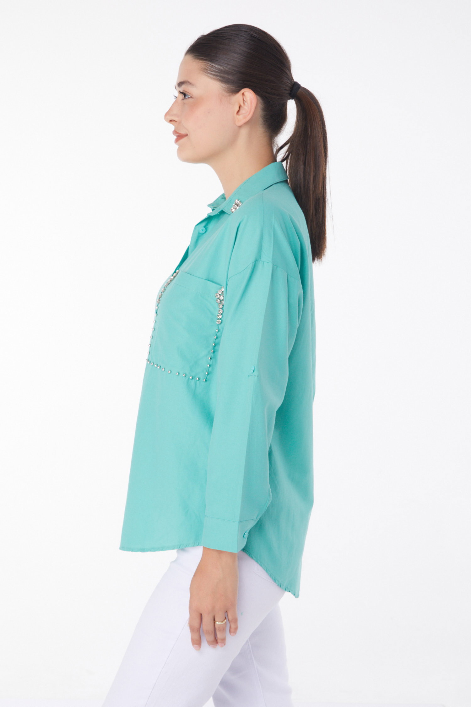 Taşlı Gömlek Mint - 25909 - 4