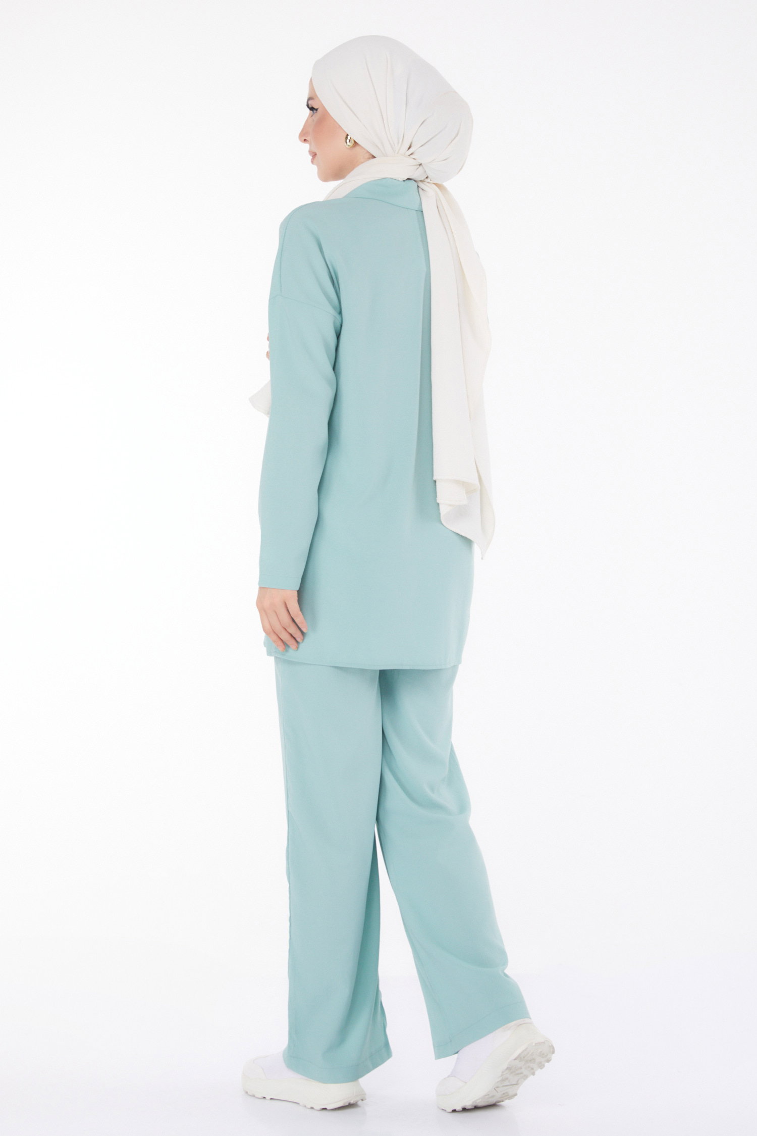 Düz Gömlek Yaka Kadın Mint Tunik Pantolon İkili Takım - 13201 - 5