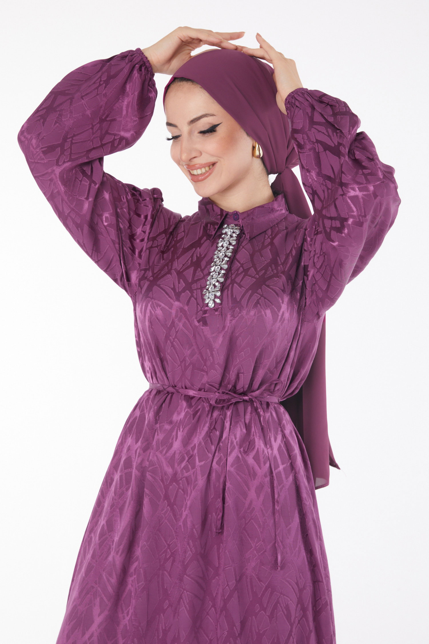 Taş Detaylı Elbise Mor - 25888 - 3