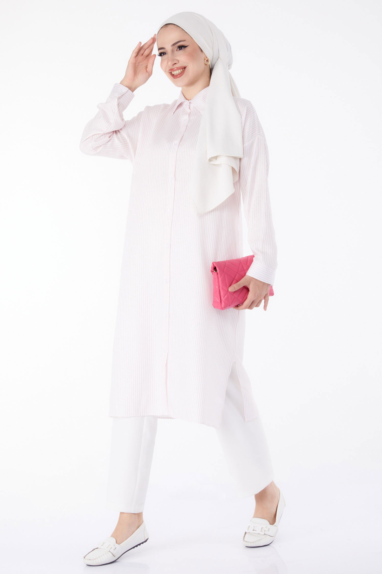 Çizgili Tunik Pembe - 25495 - 2