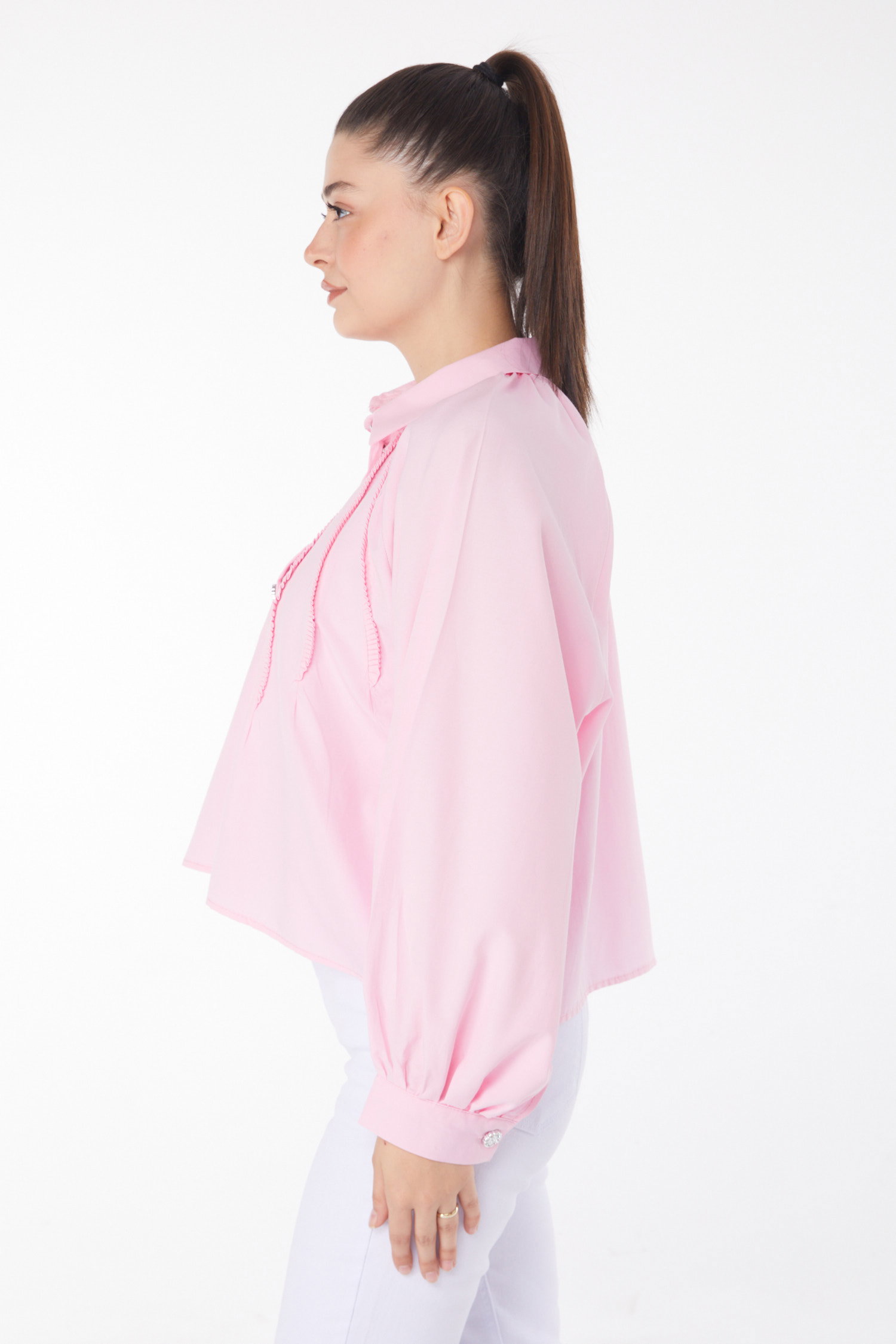 Önü Fırfırlı Gömlek Pembe - 25886 - 4