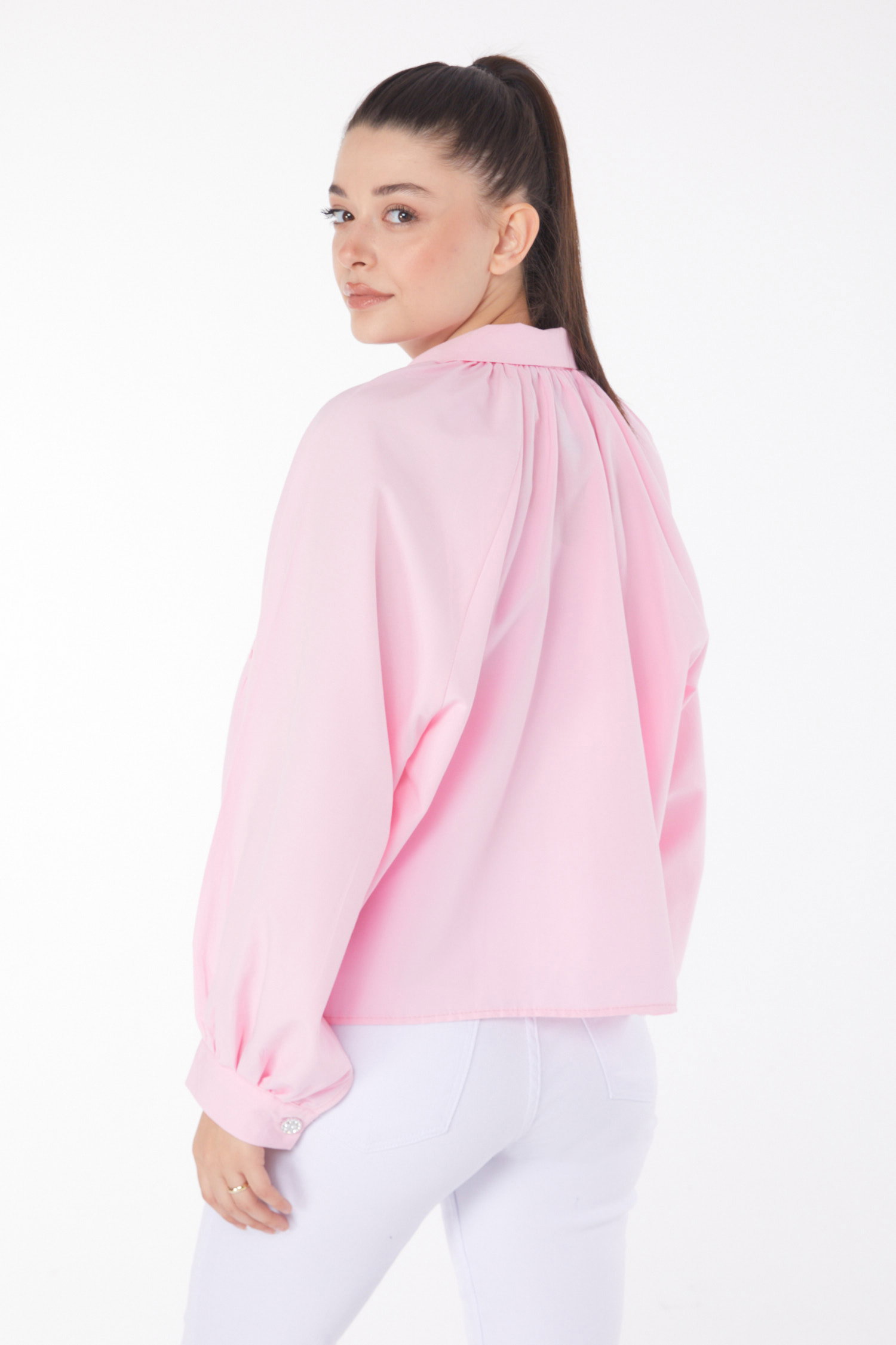 Önü Fırfırlı Gömlek Pembe - 25886 - 5
