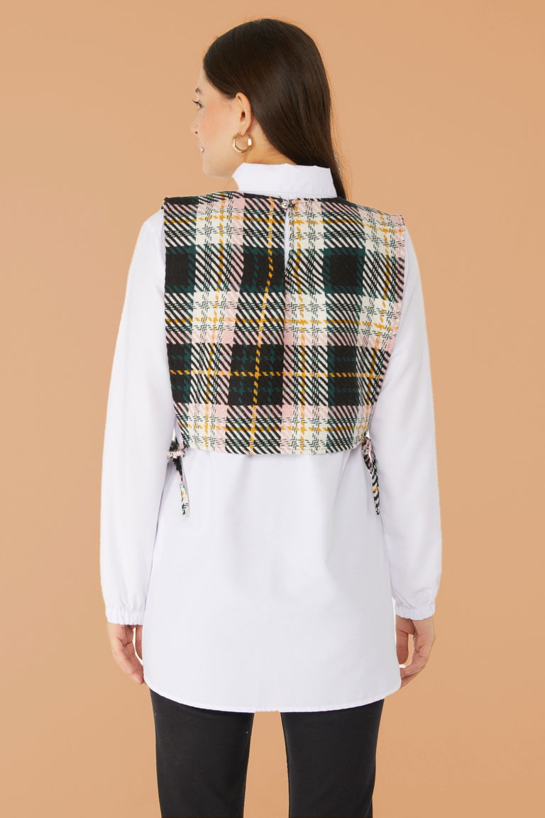 Düz Gömlek Yaka Kadın Pudra Gömlek Süveter İkili Takım - 13347 - TOFİSA