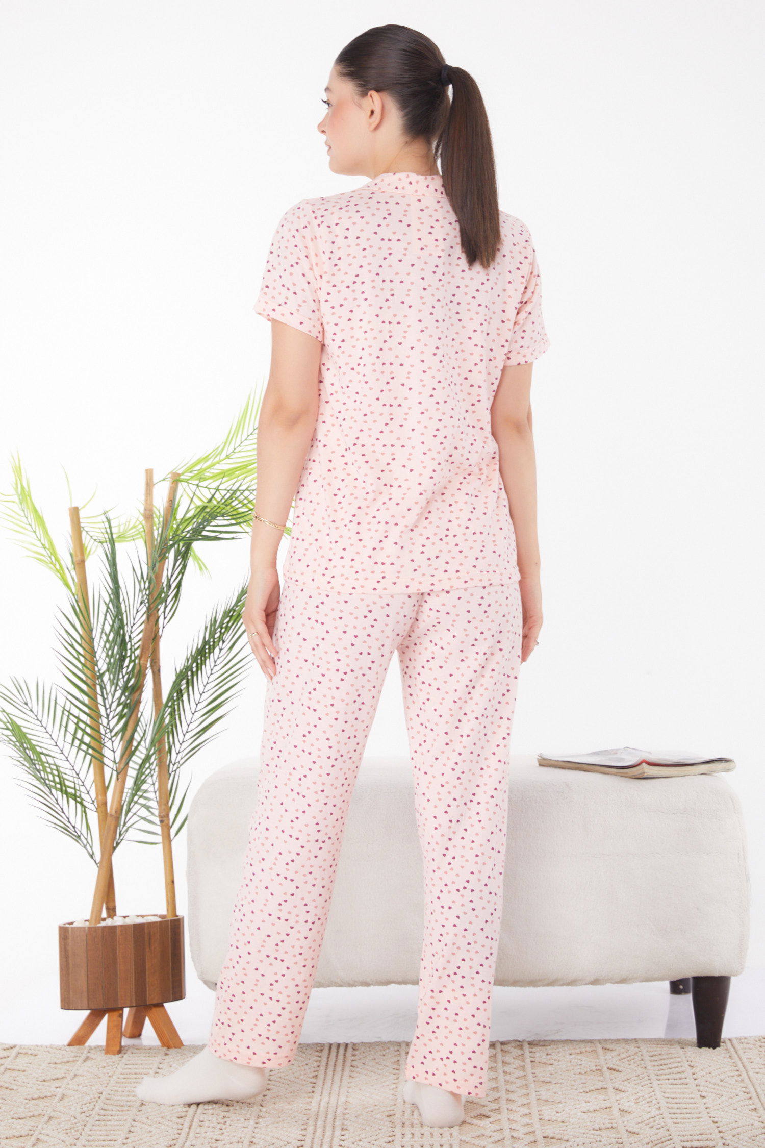Kalp Desenli Pijama Takımı Pudra - 25904 - 5