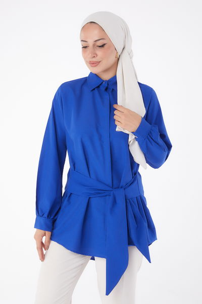 Bağcık Detaylı Tunik Saks - 13250 