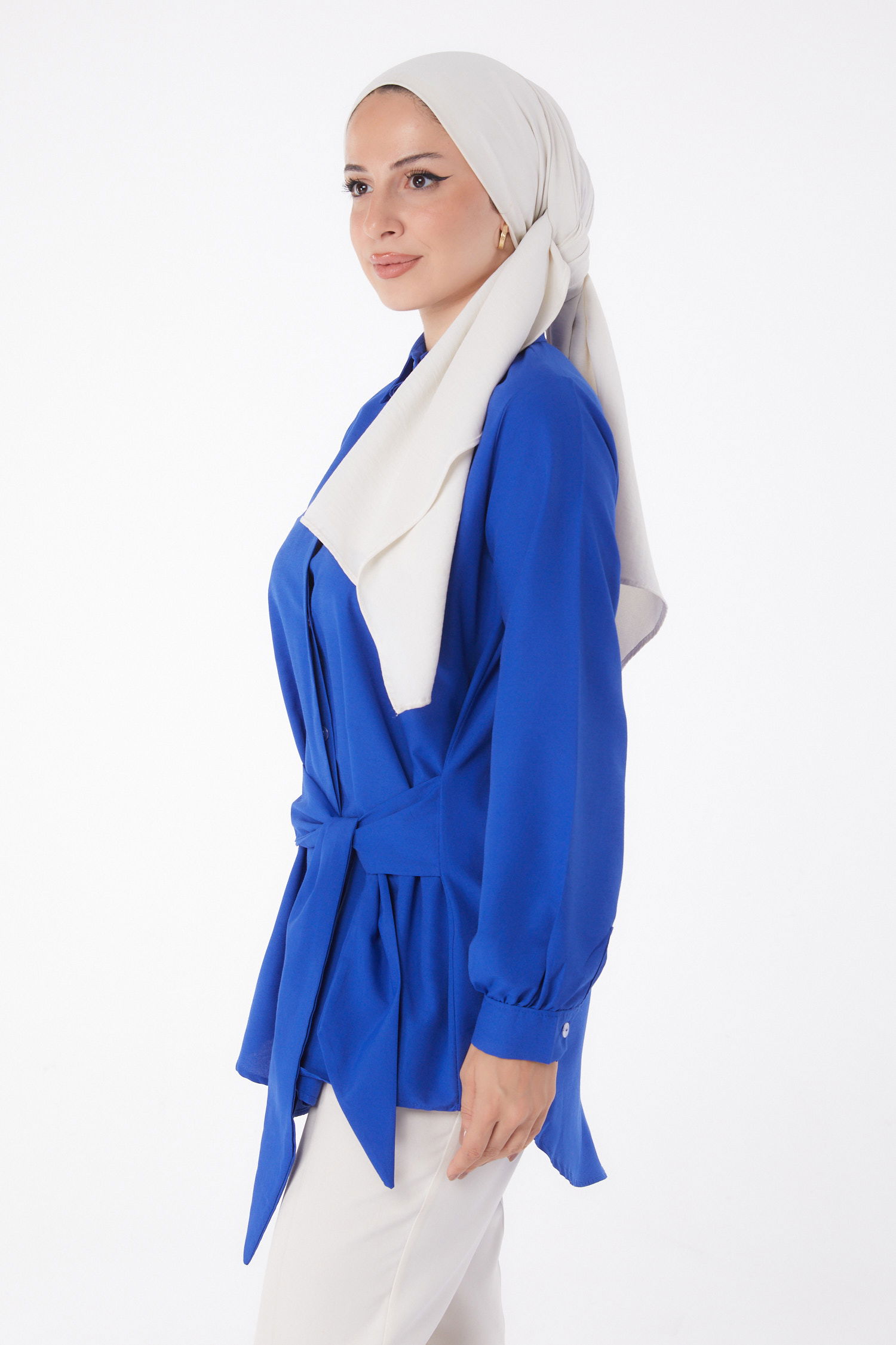 Bağcık Detaylı Tunik Saks - 13250 - 3