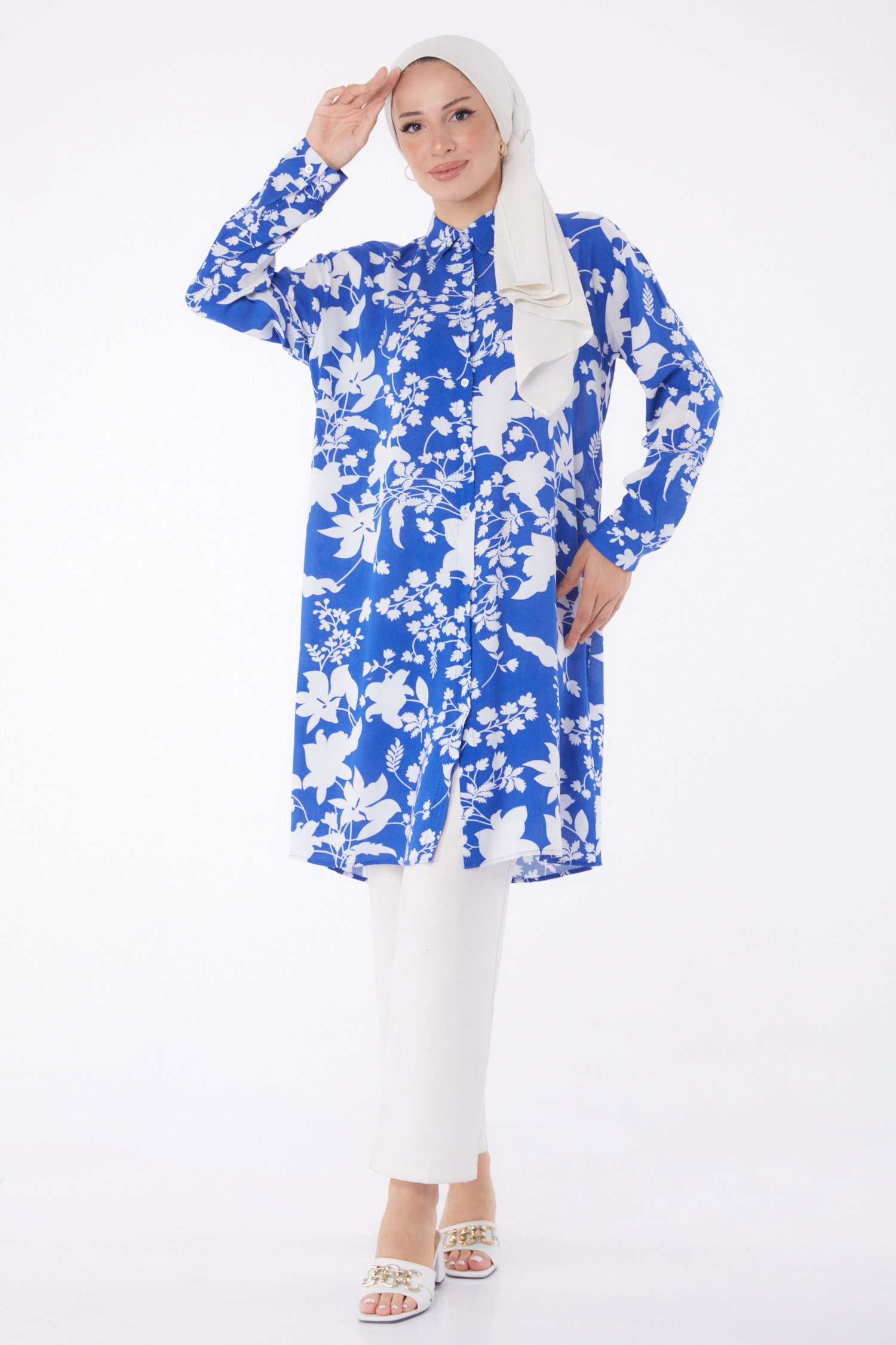 Desenli Tunik Saks - 26002 - 2