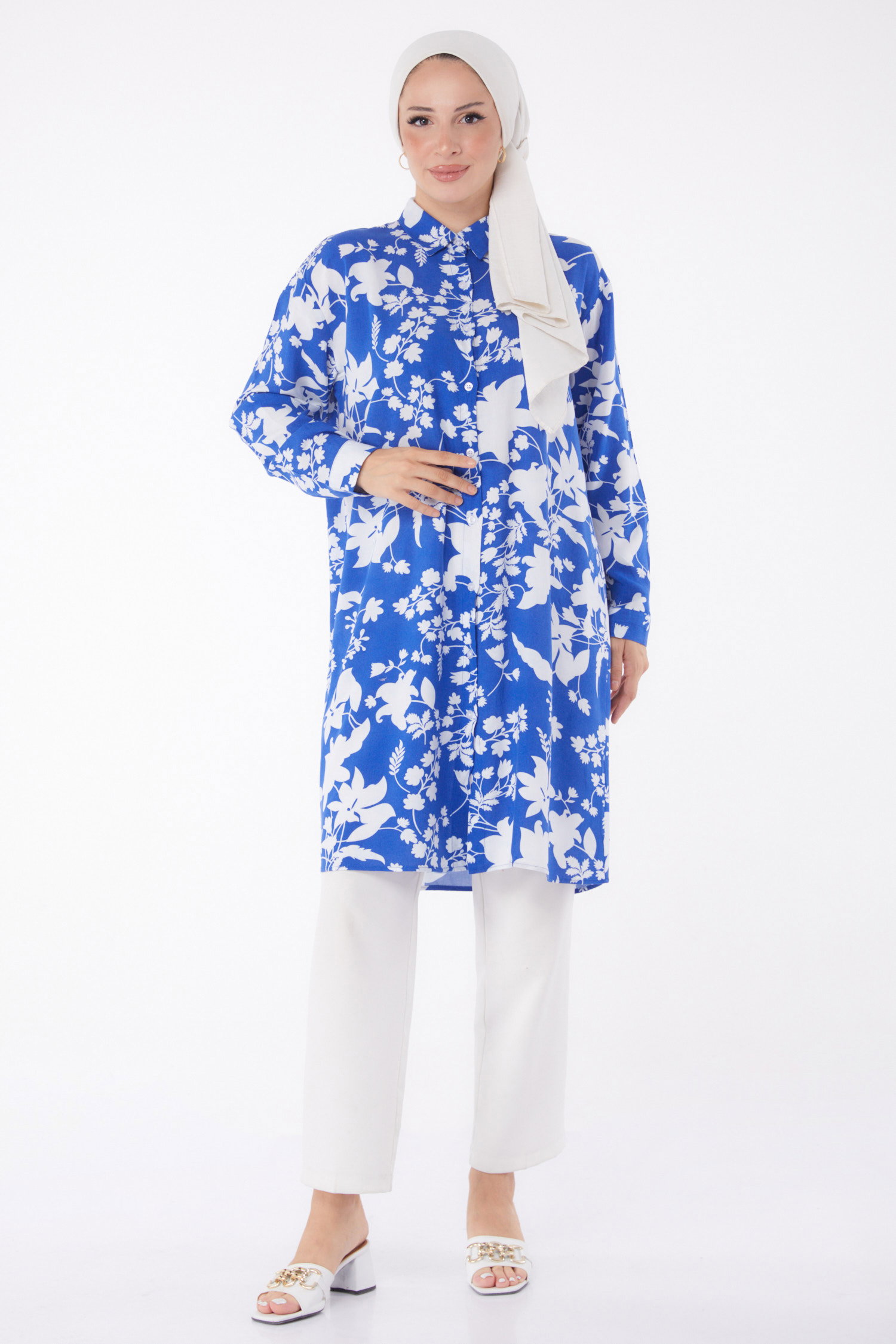 Desenli Tunik Saks - 26002 - 3