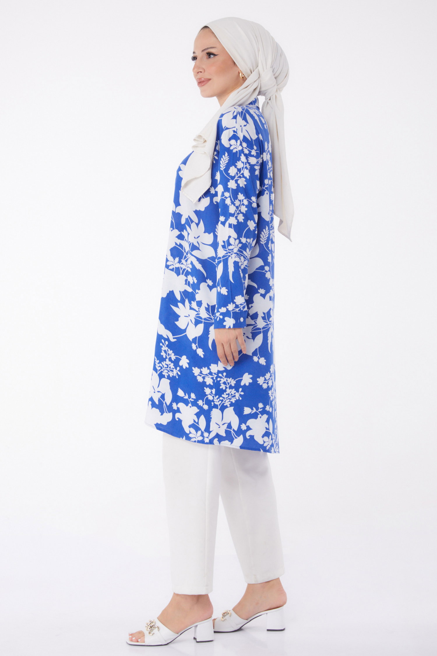 Desenli Tunik Saks - 26002 - 4