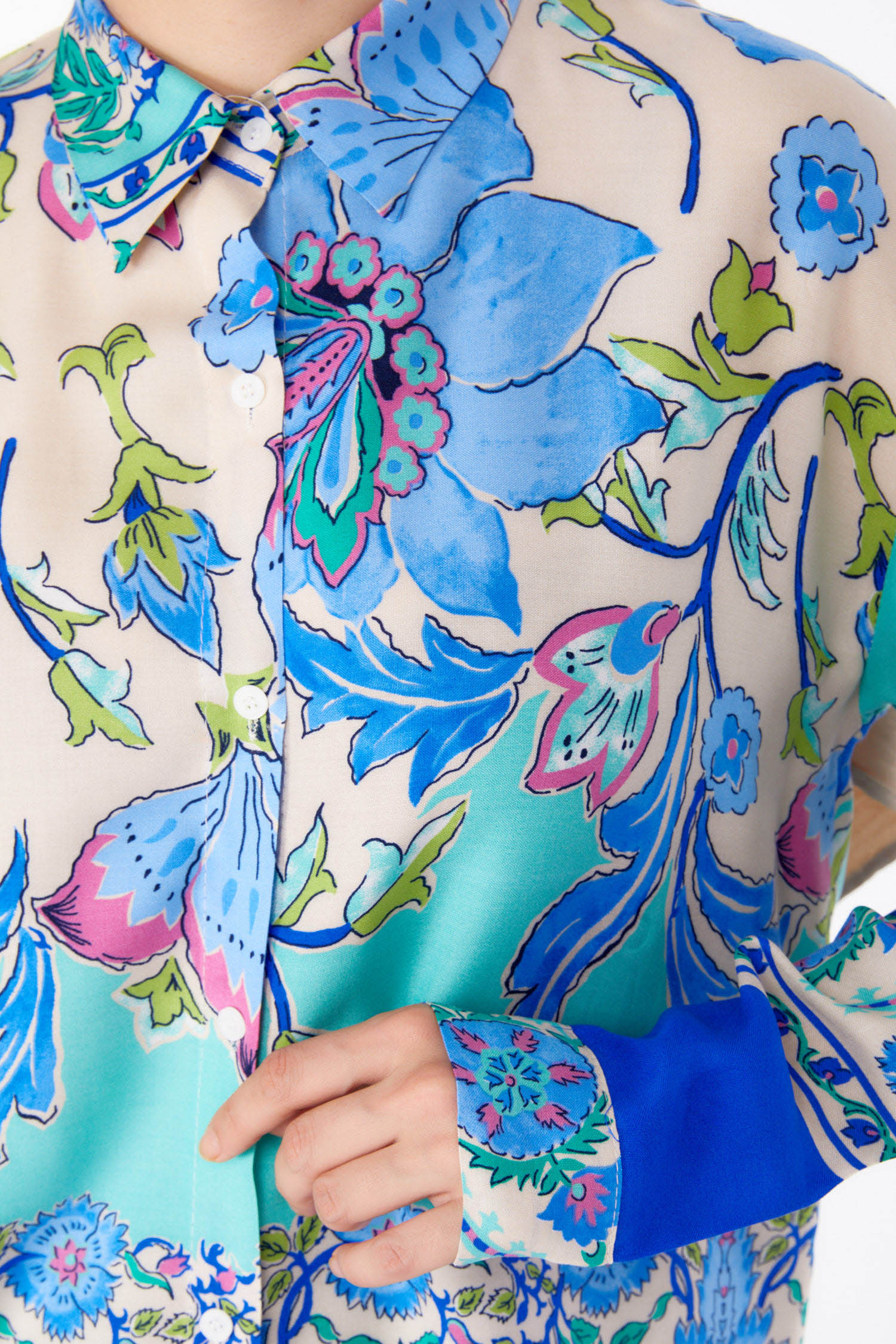 Düz Gömlek Yaka Kadın Saks Desenli Tunik Pantolon - 25604 - 6