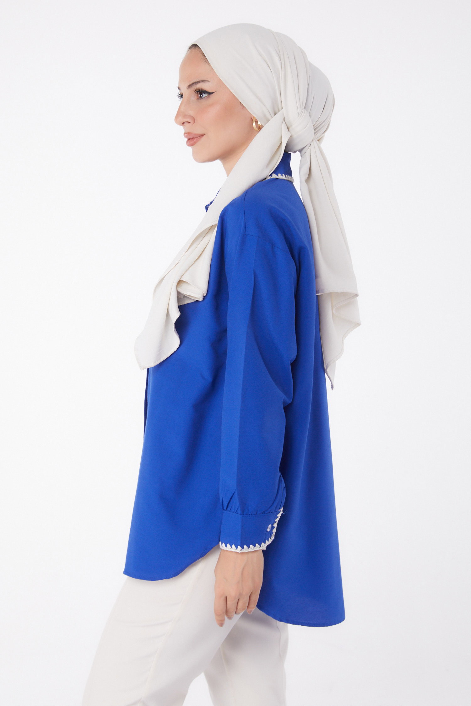 Nakışlı Gömlek Saks - 13253 - 3
