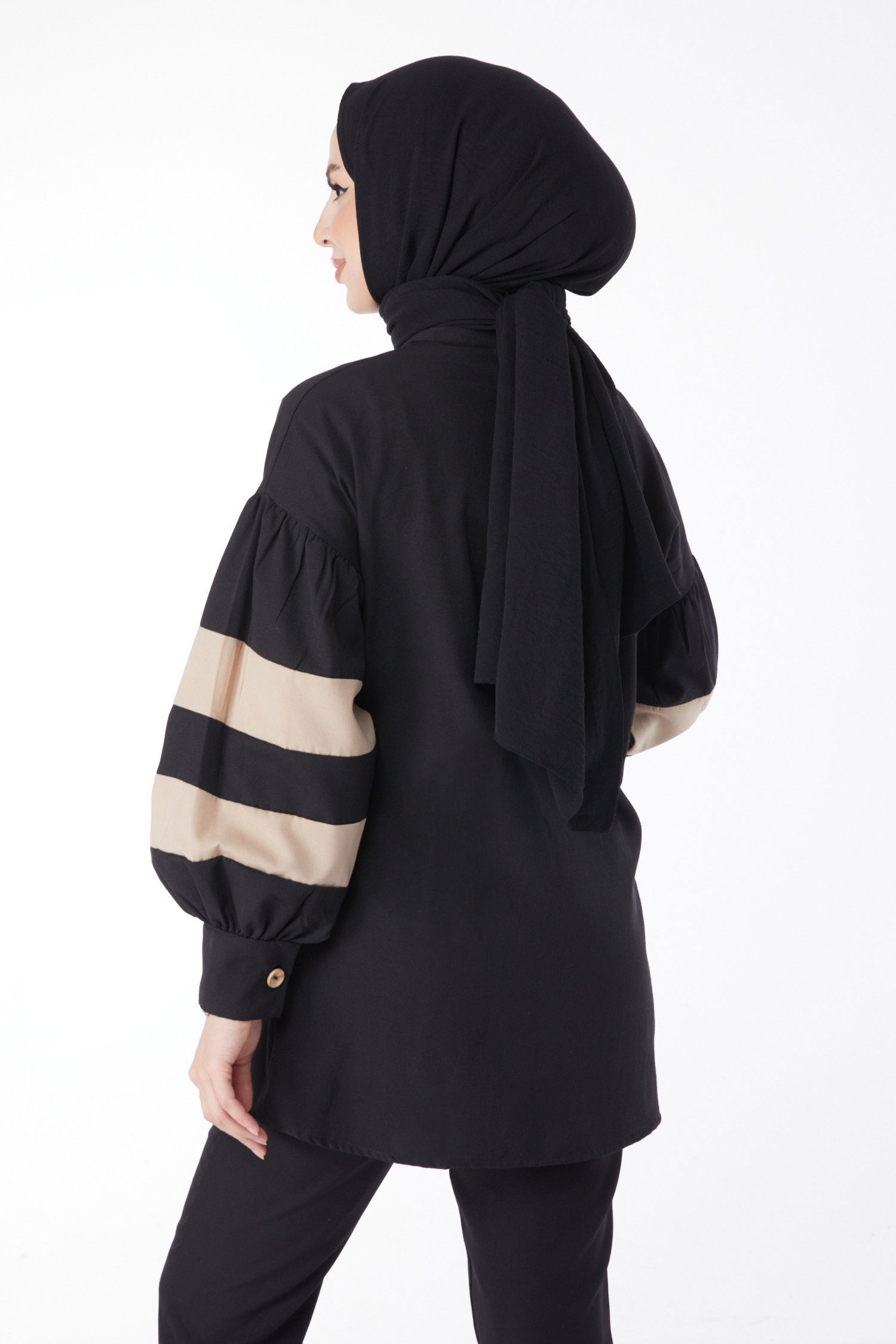 Balon Kollu Garnili Tunik Siyah - 13158 - 5