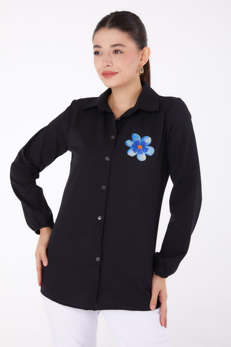 Baskılı Gömlek Siyah - 13338 - TOFİSA