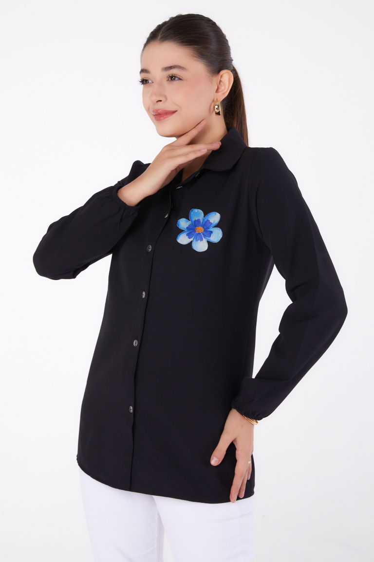 Baskılı Gömlek Siyah - 13338 - TOFİSA