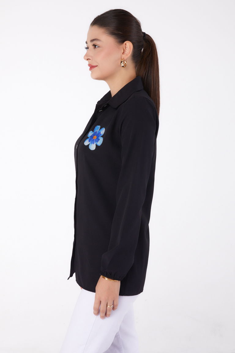 Baskılı Gömlek Siyah - 13338 - TOFİSA