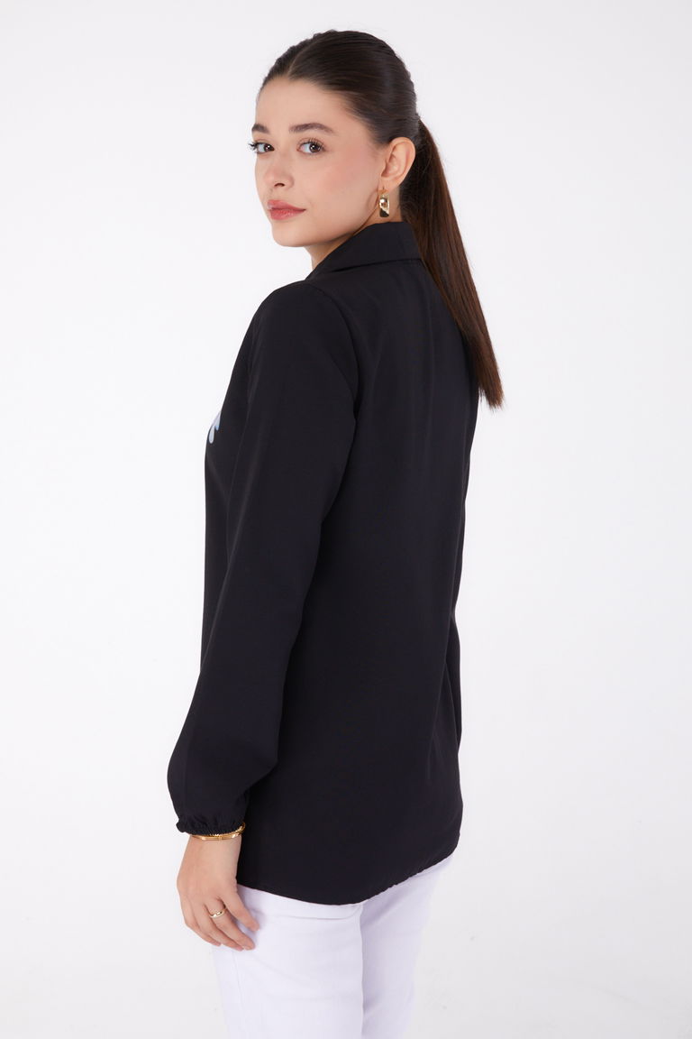 Baskılı Gömlek Siyah - 13338 - TOFİSA