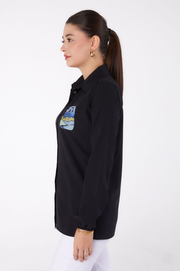 Baskılı Gömlek Siyah - 13340 - TOFİSA