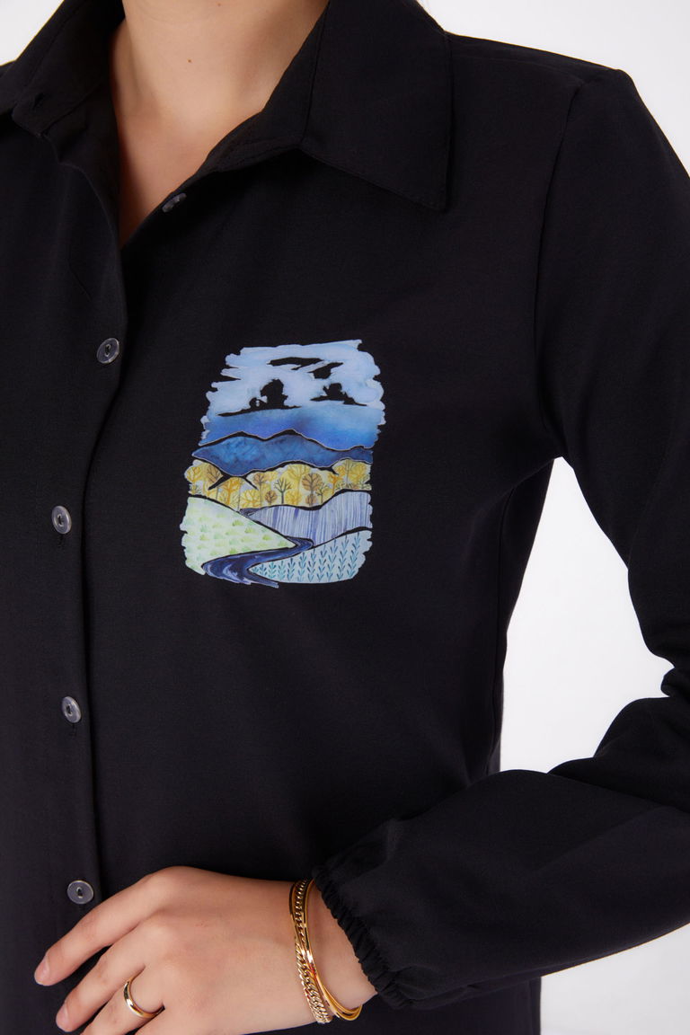 Baskılı Gömlek Siyah - 13340 - TOFİSA