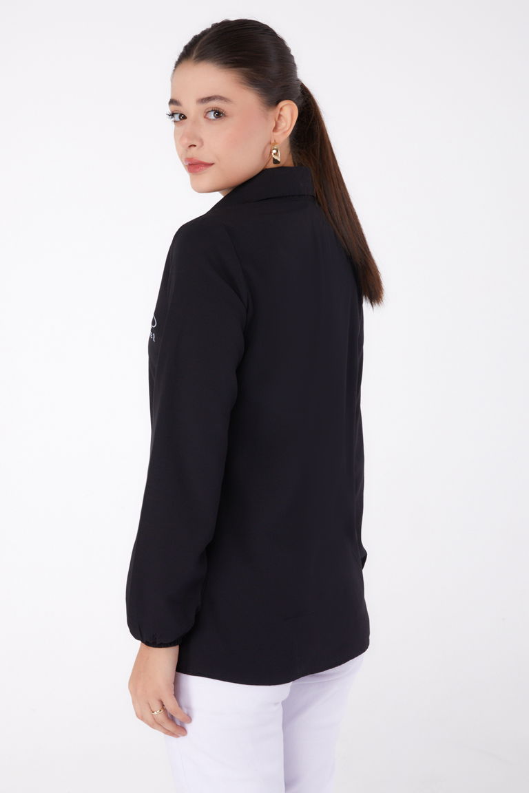 Düz Gömlek Yaka Kadın Siyah Baskılı Gömlek - 13342 - TOFİSA