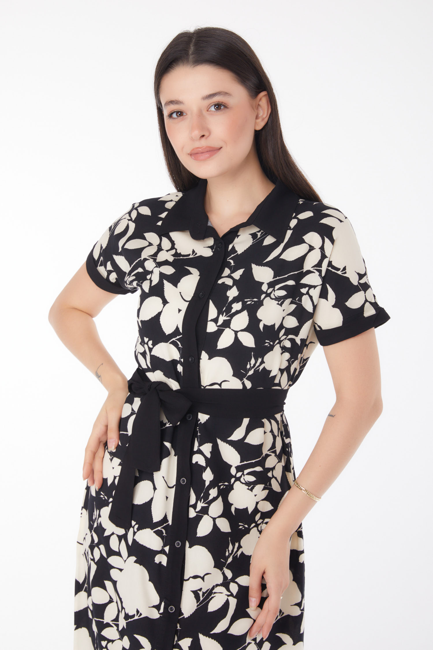 Desenli Midi Elbise Siyah - 25788 - 3