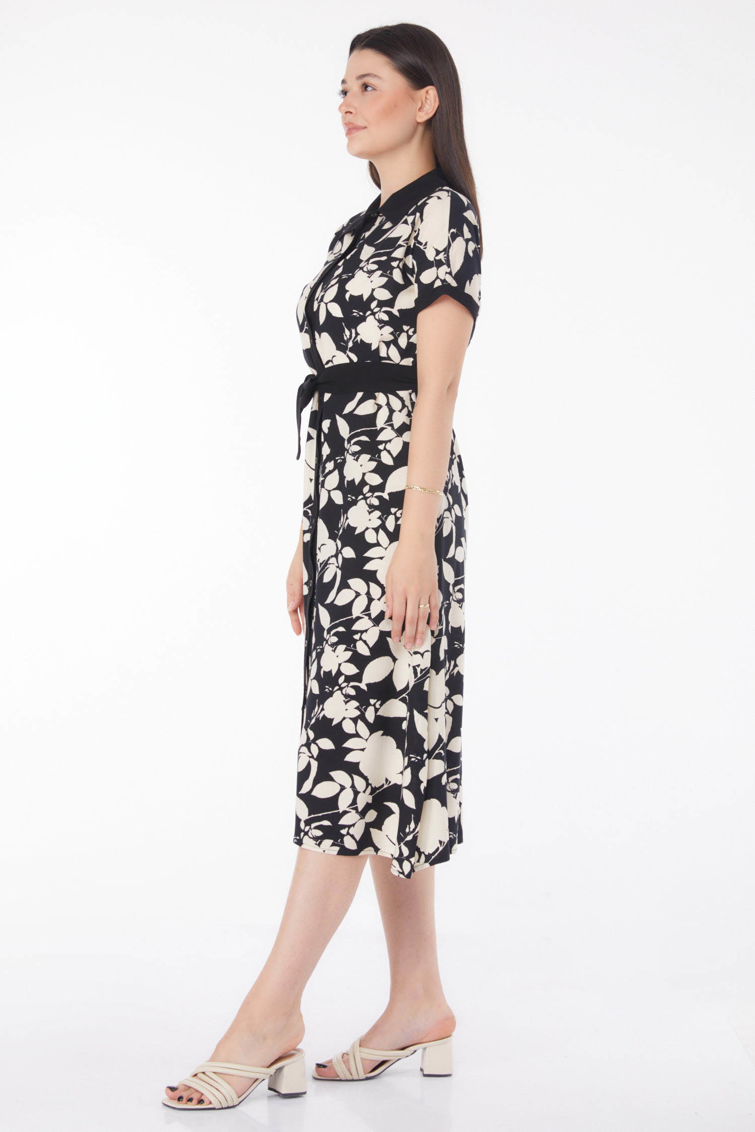 Desenli Midi Elbise Siyah - 25788 - 4