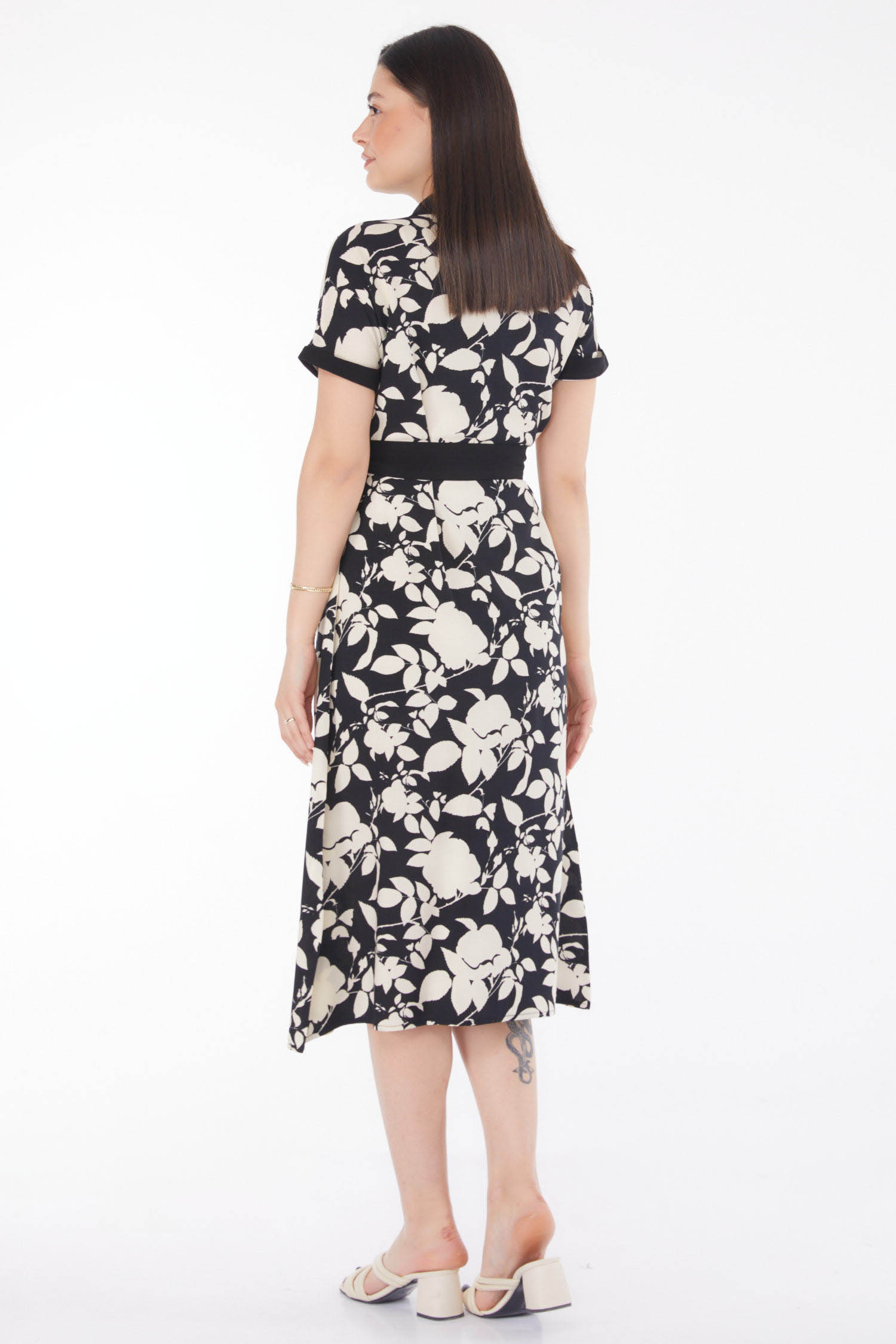 Desenli Midi Elbise Siyah - 25788 - 5