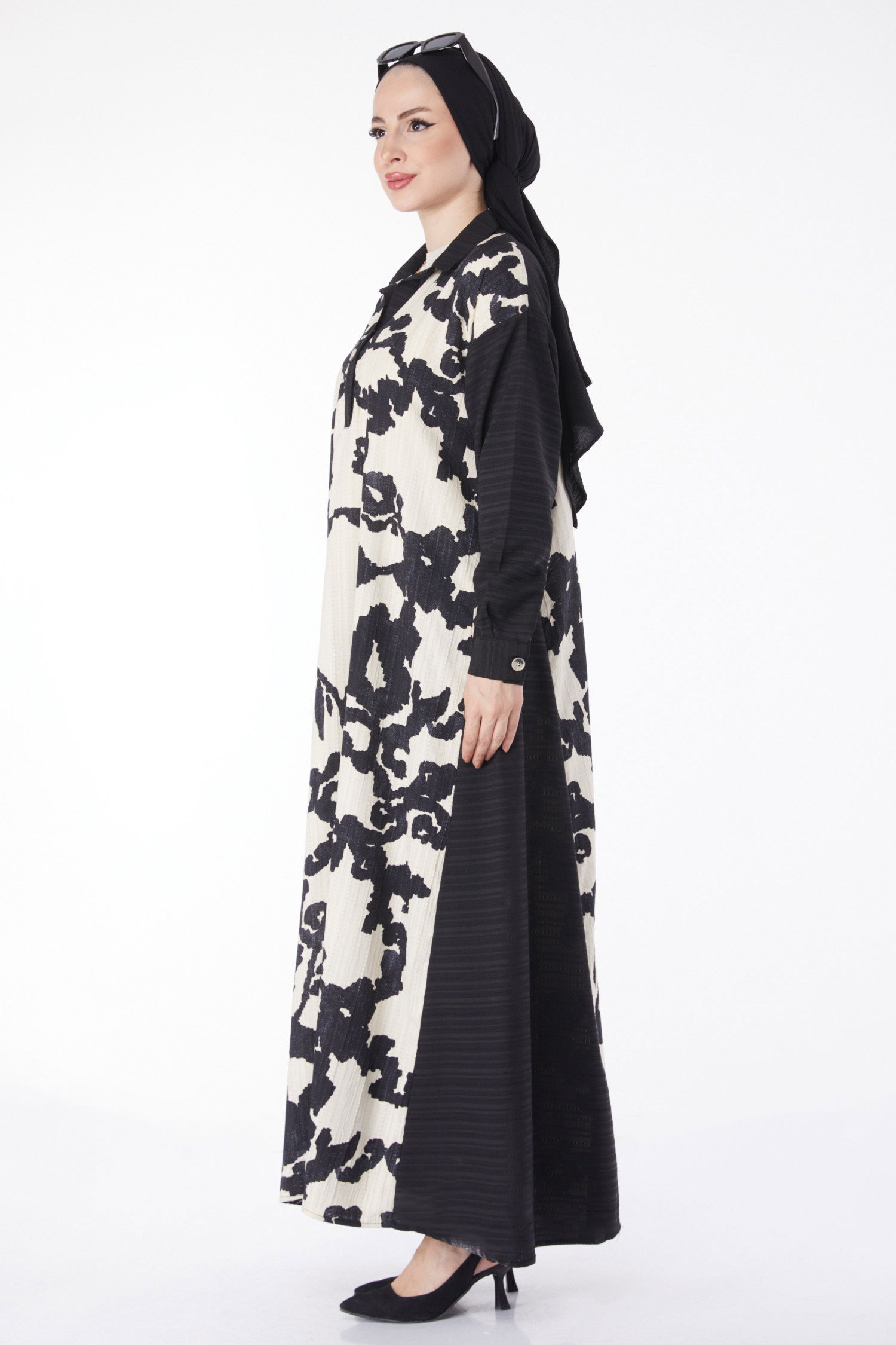 Desenli Salaş Elbise Siyah - 25044 - 4