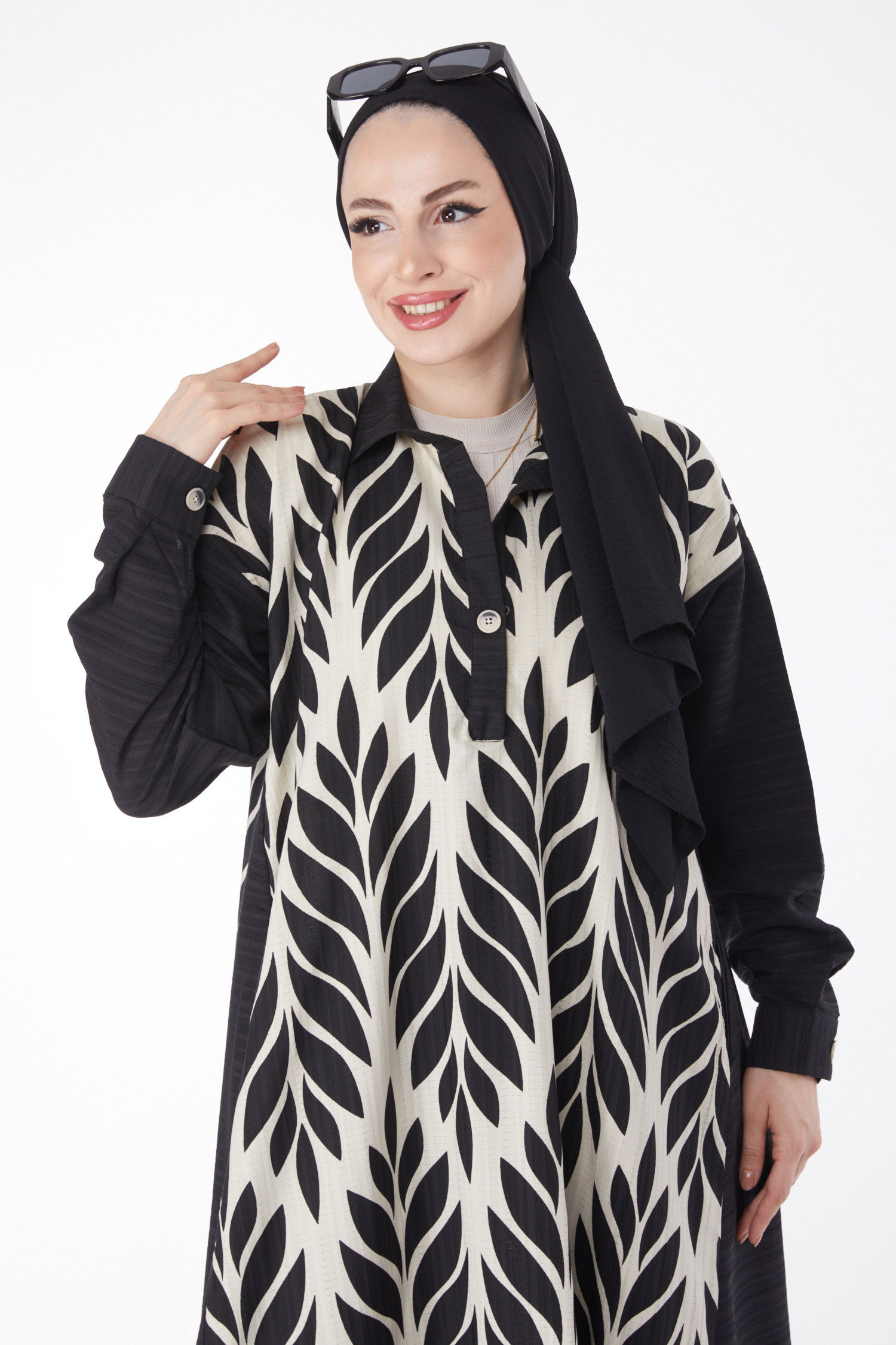 Desenli Salaş Elbise Siyah - 25045 - 3